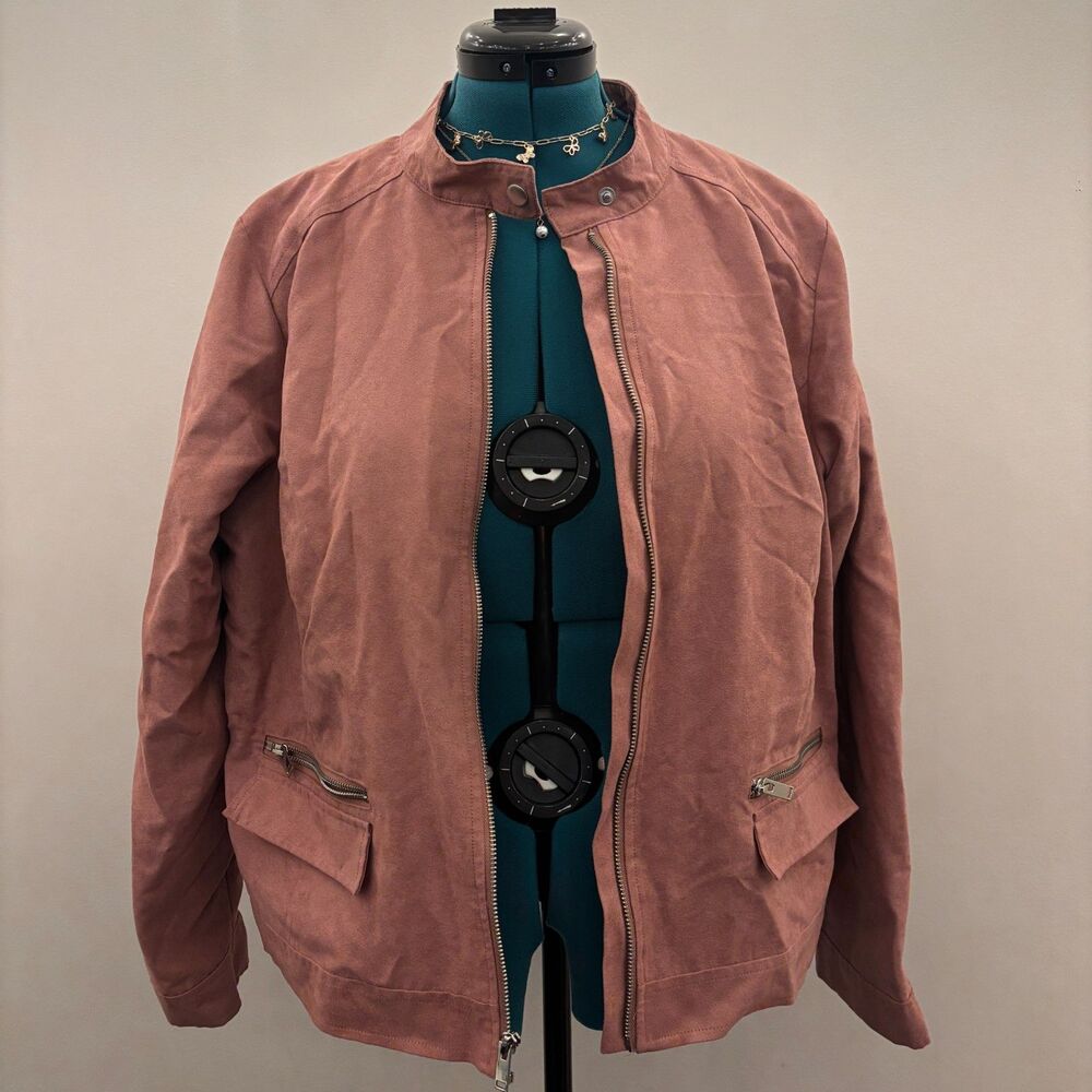 Apt. 9 Women's Pink Faux Suede Moto Jacket XXL